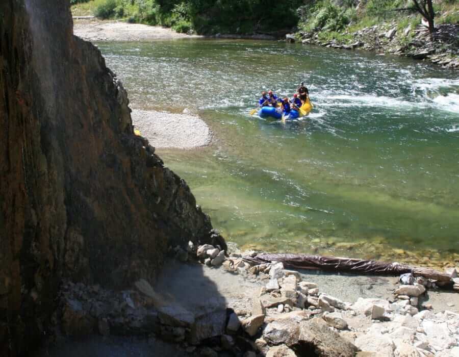 Raft on a whitewater with group of people
